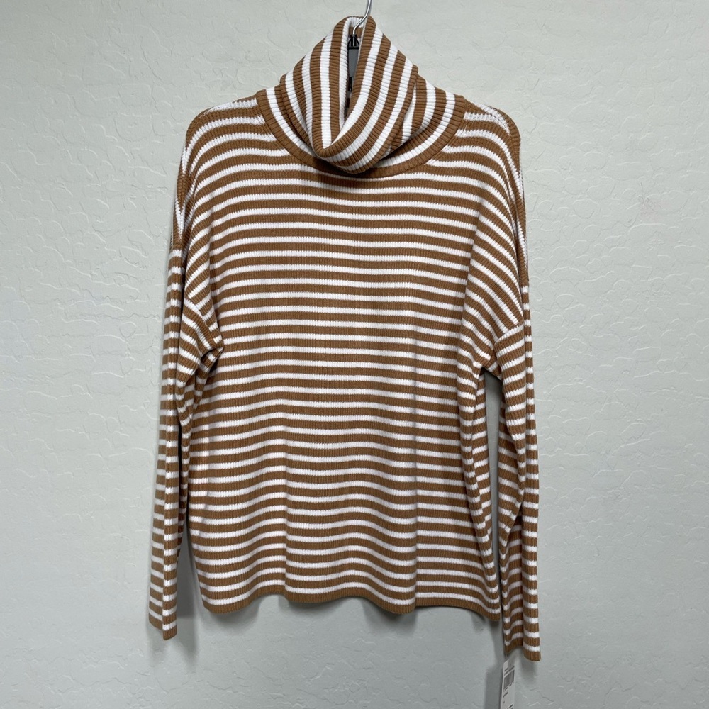 French Connection Tan and White Striped Turtleneck Sweater - Picture 3 of 8